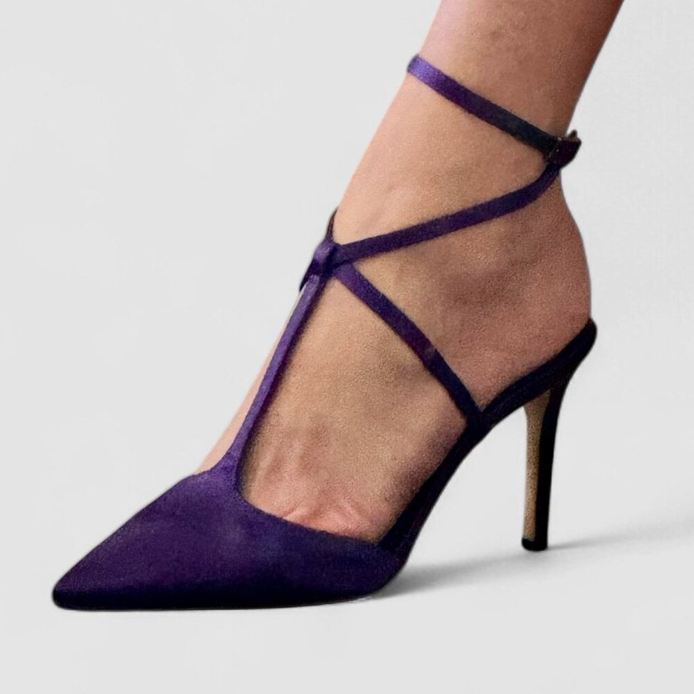 Antonio Melani Purple Silk Heels with Pointed Toe and Adjustable Straps 8.5